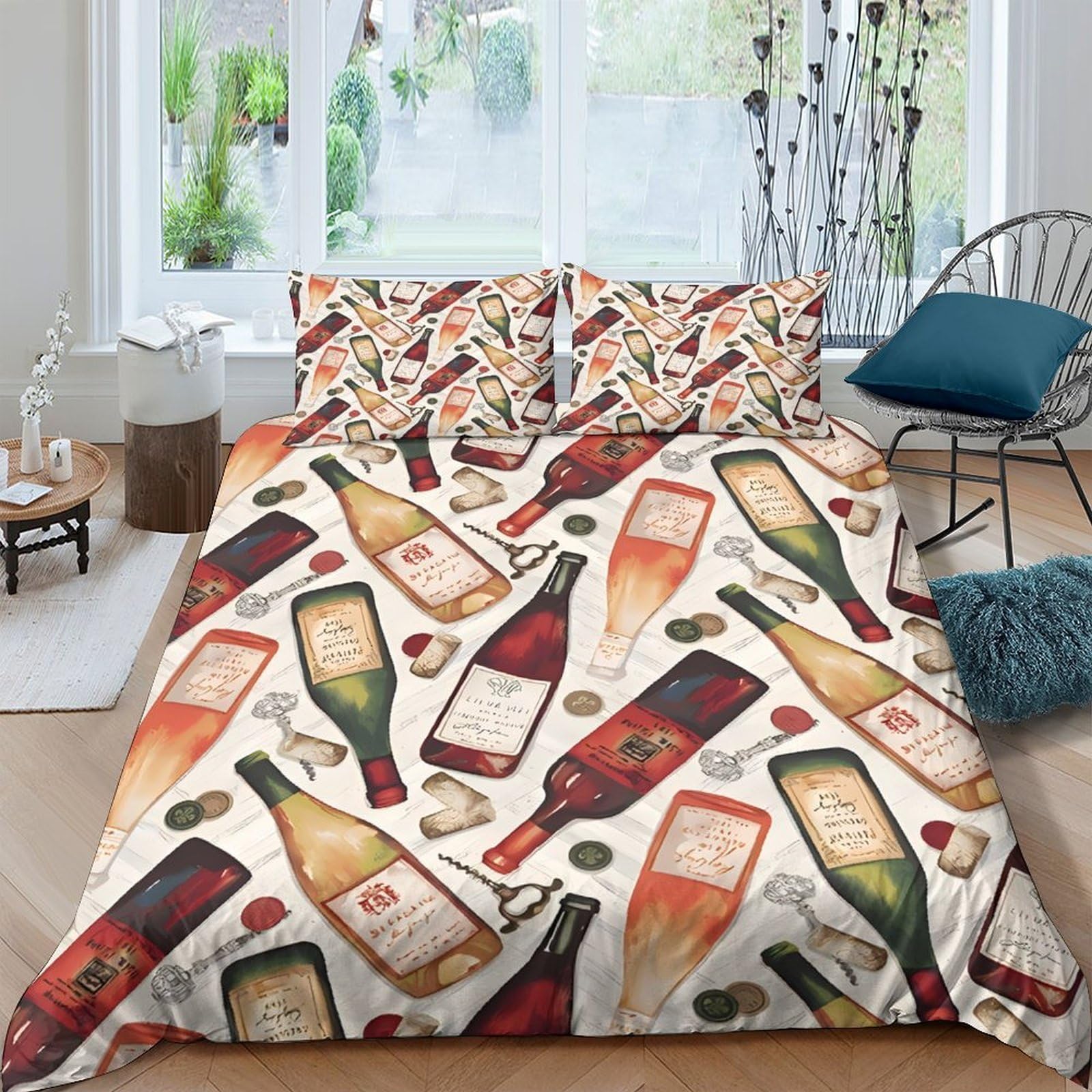 Ctjqhvkz Style-10 3D Printed Wine Bottle Fitted Sheet Microfiber Soft Breathable Red White Label Bed Cover For Bedroom Dorm Mattress Decor Single（135X200cm）