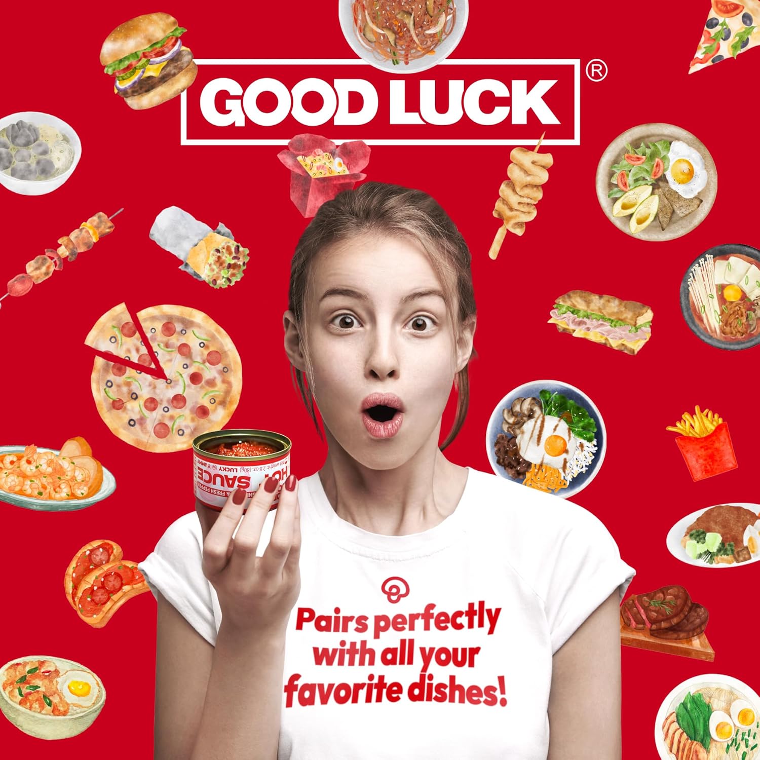 GOOD LUCK Hot Sauce Spicy Fresh Pepper & Soybean – 6 Cans Chili Paste, Vegan, Made with Premium Non-GMO Soybean, Ideal for Daily Meals, Outdoor Travel & Family Meals Medium Spicy Chili Sauce