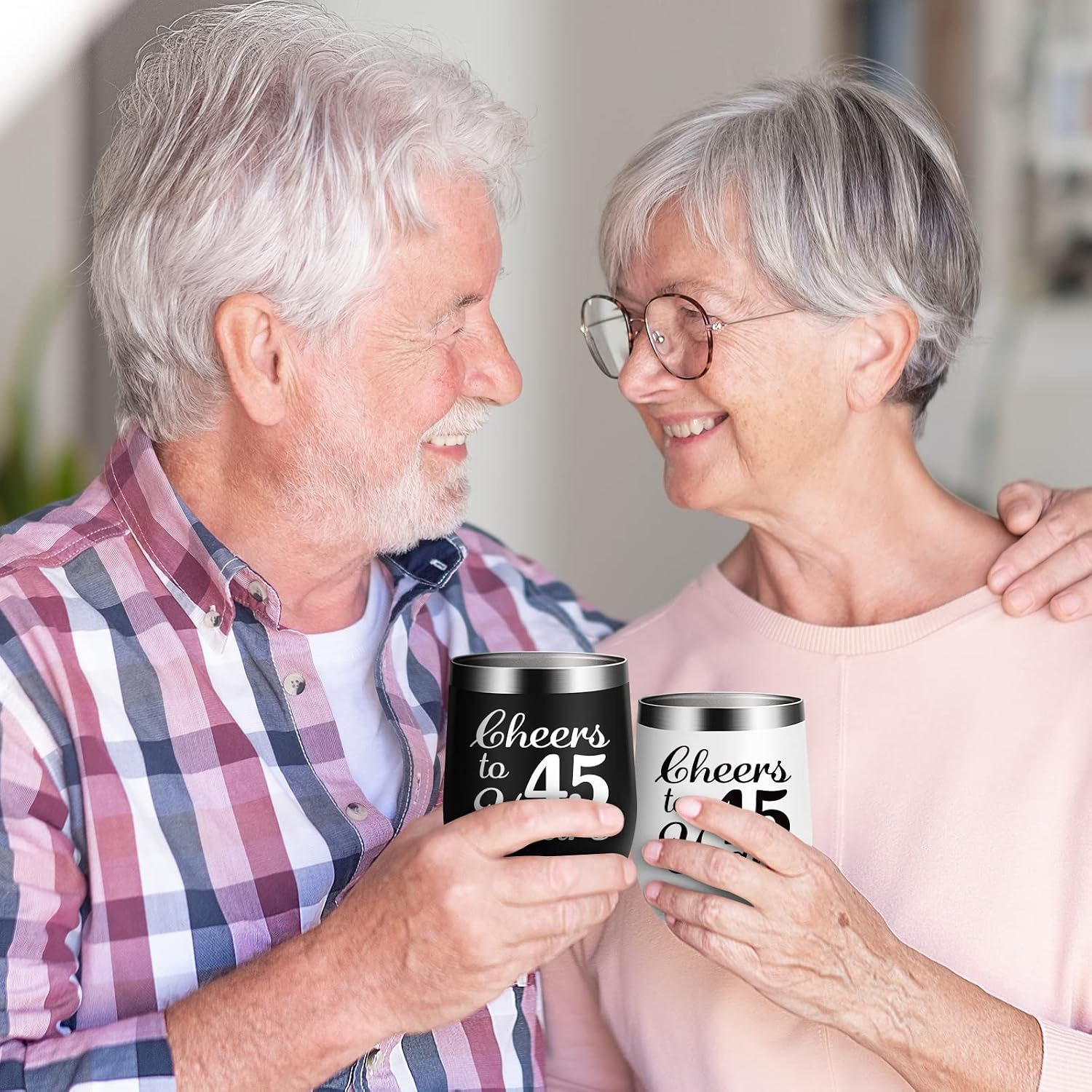 45th Anniversary Sapphire Wedding Gifts for Couple - Forty-Five Years Marriage Decorations for Wife, Husband, Parents - 2 Pack Wine Tumbler 12 OZ