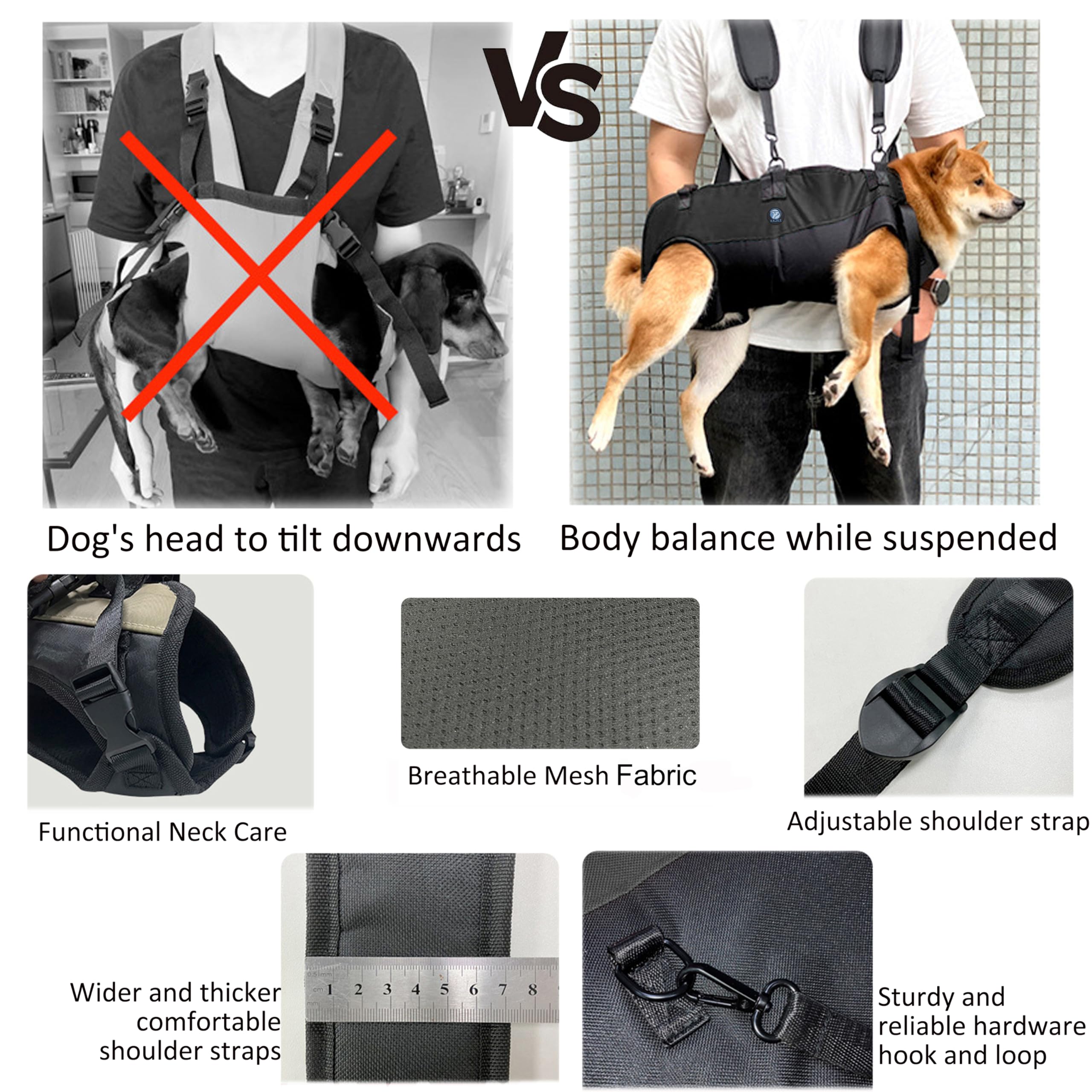 Mochila Transportadora de Perro,Arnés Multifuncional,Negro,M | Soporte estable, equilibrio,impermeable y resistente al desgaste,apto para exteriores