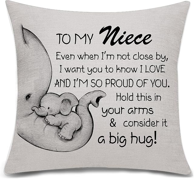 Niece Gifts Presents from Auntie Uncle Elephant Throw Pillow Cover Cushion Covers for Niece Birthday Gifts Graduation Gifts Thanksgiving Gifts (niece)