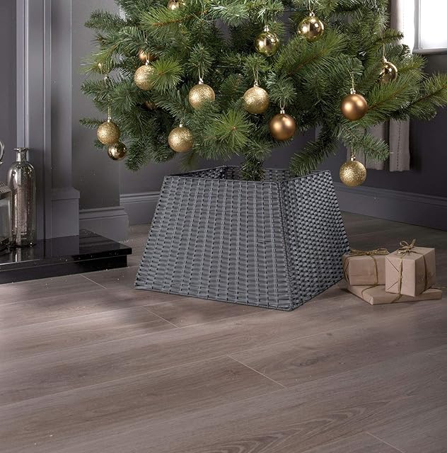 Taylor & Brown® Xmas Christmas Tree Rattan Wicker Skirt Stand Base Basket Cover Tidy Decor (Grey)