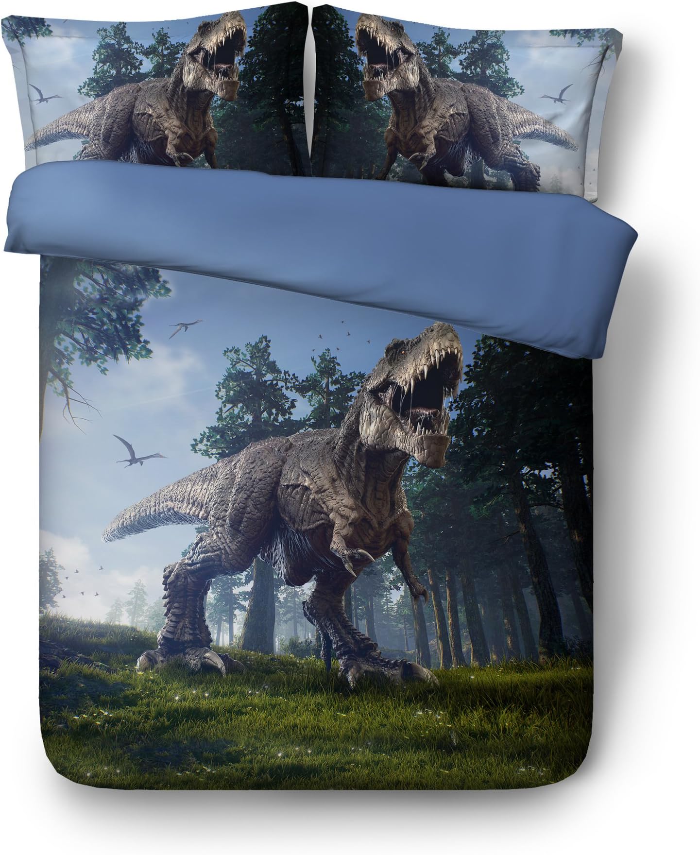 HyUkoa Jurassic Period 3D Oil Dinosaur Island Home Bedding Comforter Quilt Cover Queen Size Jurassic World Dinosaur Duvet Bedding Sheet 5 Pieces/Color 4
