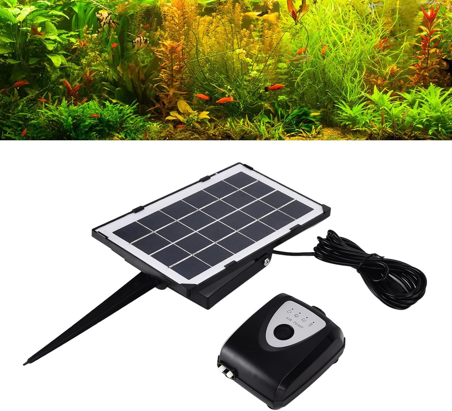 Solar Oxygen Pump for Fish Tanks and Ponds, Low Pressure Aeration Pump with Oxygen Pipe and Air Bubble Stone - Quiet Operation, Dual Working Modes, Portable Design for Fishing