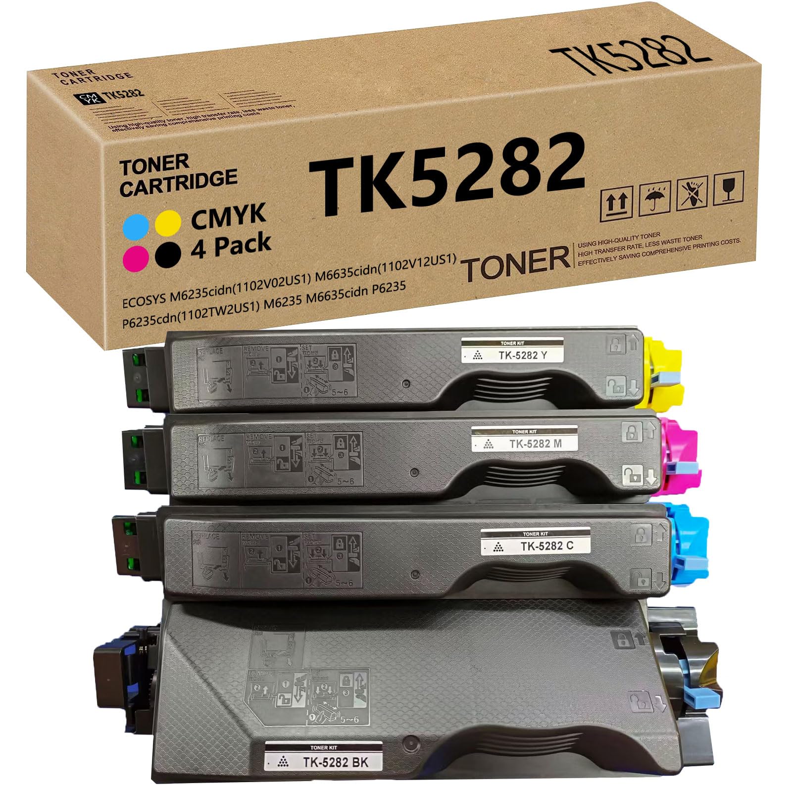UEESLH TK5282 TK-5282 Toner Cartridge Compatible for Kyocera TK-5282K TK-5282C TK-5282M TK-5282Y for Kyocera Ecosys M6235 M6635cidn P6235 M6235cidn,
