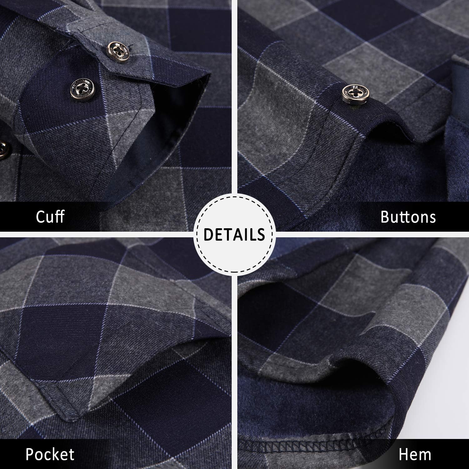 Men’s Long Sleeve Shirts- Thermal Work Padded Warm Shirts Quilted Lined Flannel Heavyweight Plaid Fleece Shirt - Image 3
