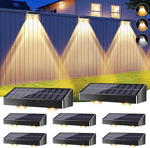 Brizled Luces solares para valla al aire libre, 6 modos 270045006500K 8.5 fl oz luces solares para valla, IP65, impermeable, luz de pared para