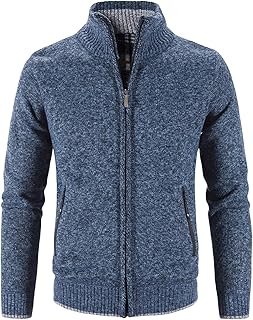 Men Full Zip Up Cardigan Sweaters Slim Fit Flannel Lining Knitted Cardigans Zipper Thick Casual Knit Sweater Coat (Blue,3X-Large)