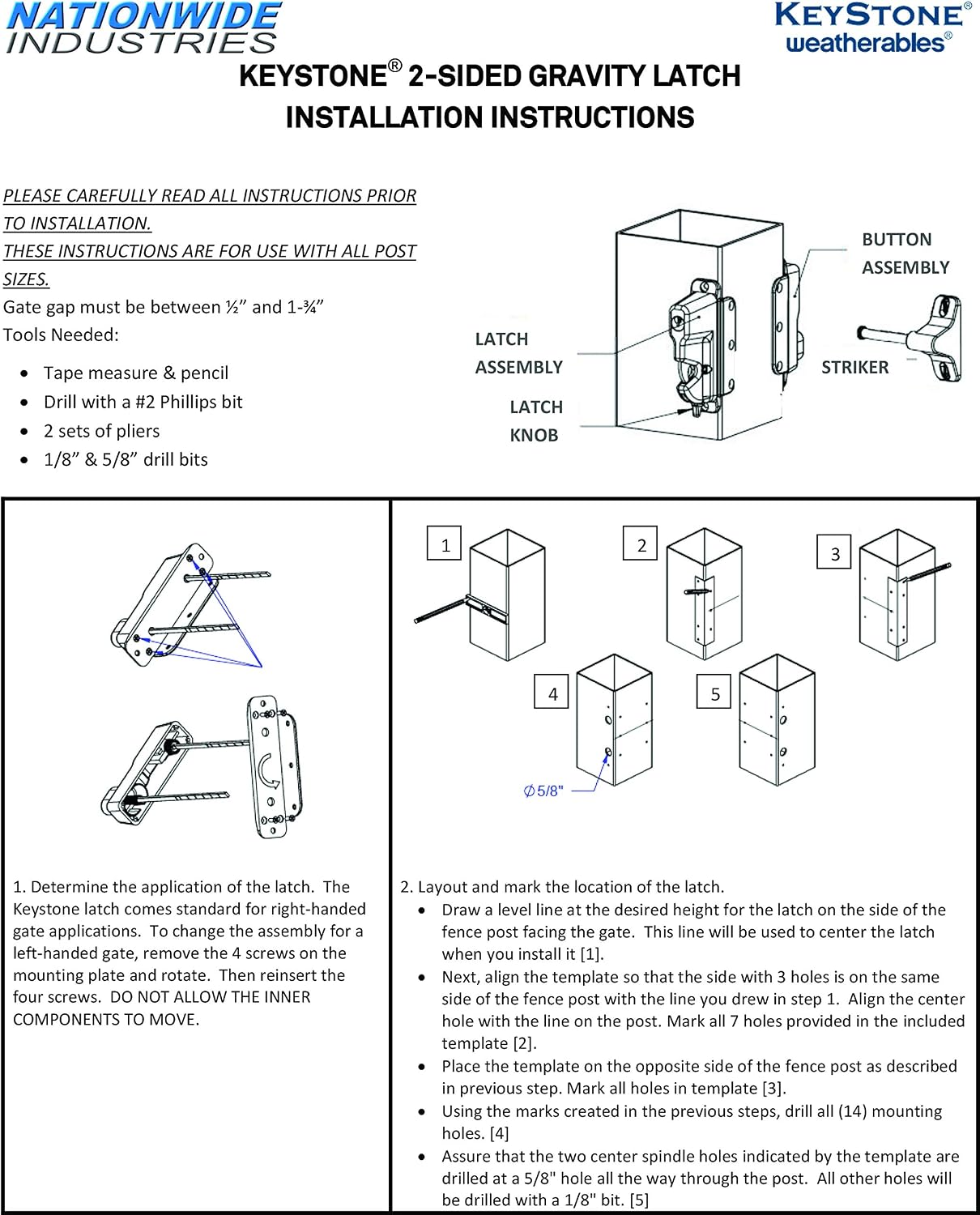 Weatherables Keystone 2-Sided Key-Lockable Gate Latch – Nylon Polymer Heavy Duty Gate Latch with Self-Latching Gate Lock – Made for Easy Installation on Metal, Wood & Vinyl Fences, Keyed Alike