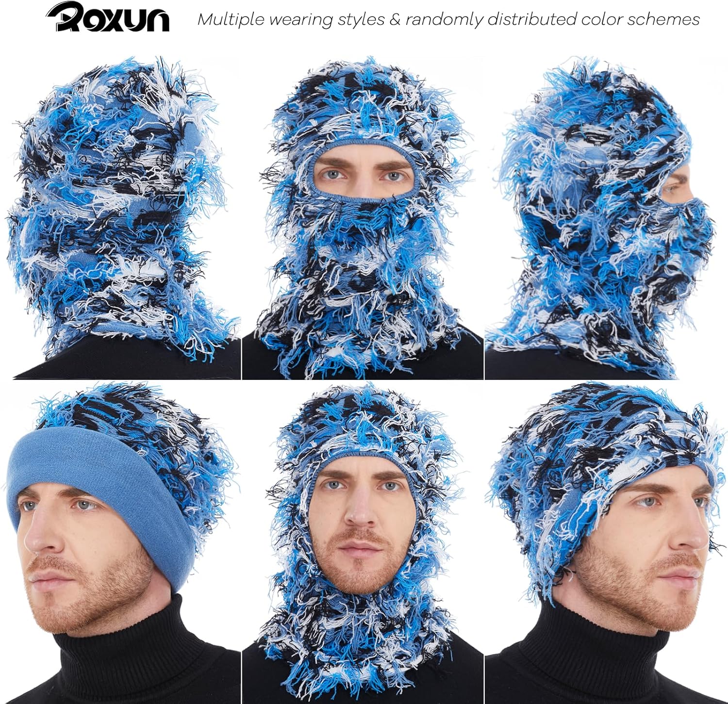 Distressed Ski Mask Balaclava, Yeat Shiesty Fluffy Knitted Full Face Mask for Men/Women