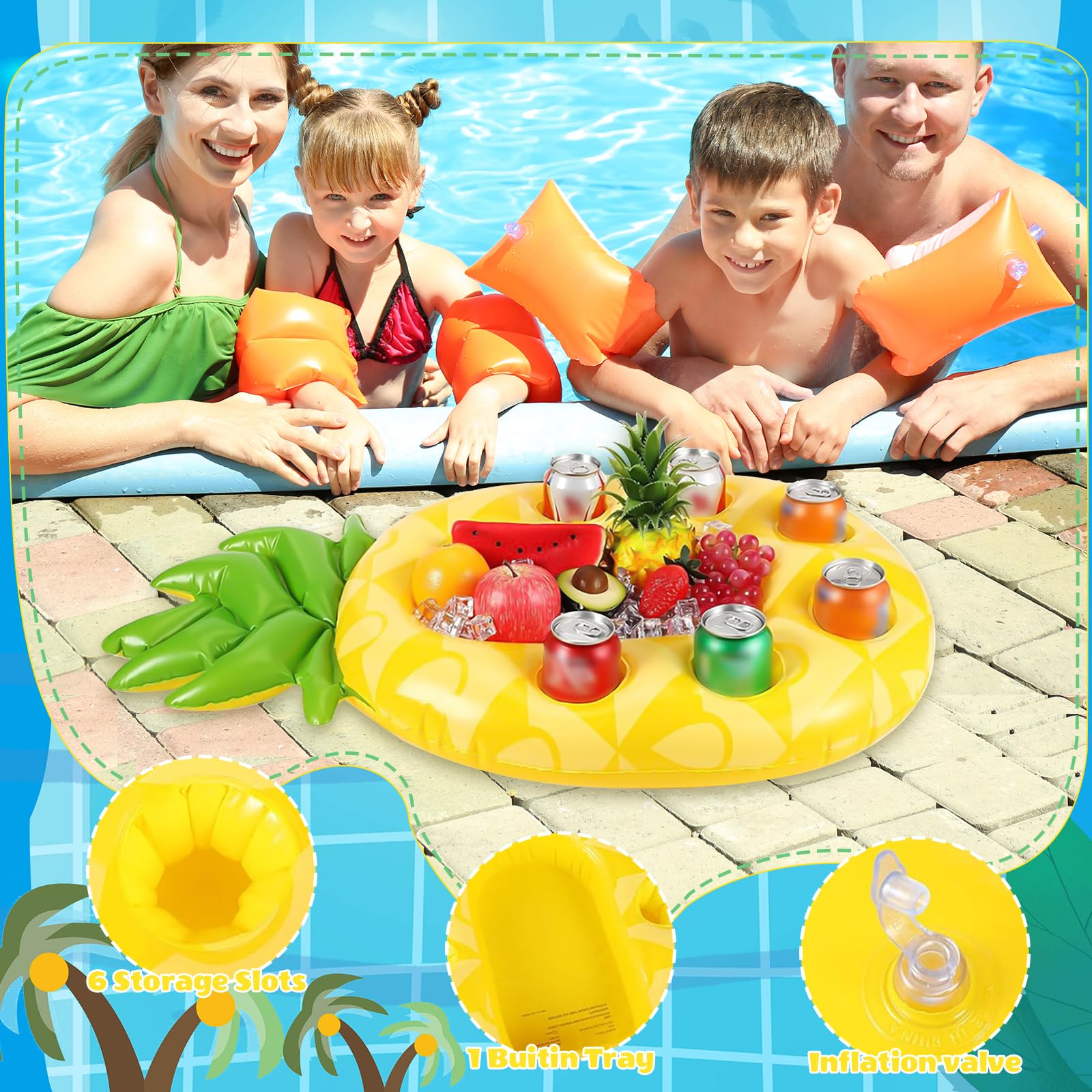 Flottant Piscine Design Avocat, Porte Gobelet Gonflable Flottant, 2 en 1 Boissons et Porte Collation Bar de Piscines 8 Trous, Bar Flottant pour Piscine, pour Fête Piscine Été Plage