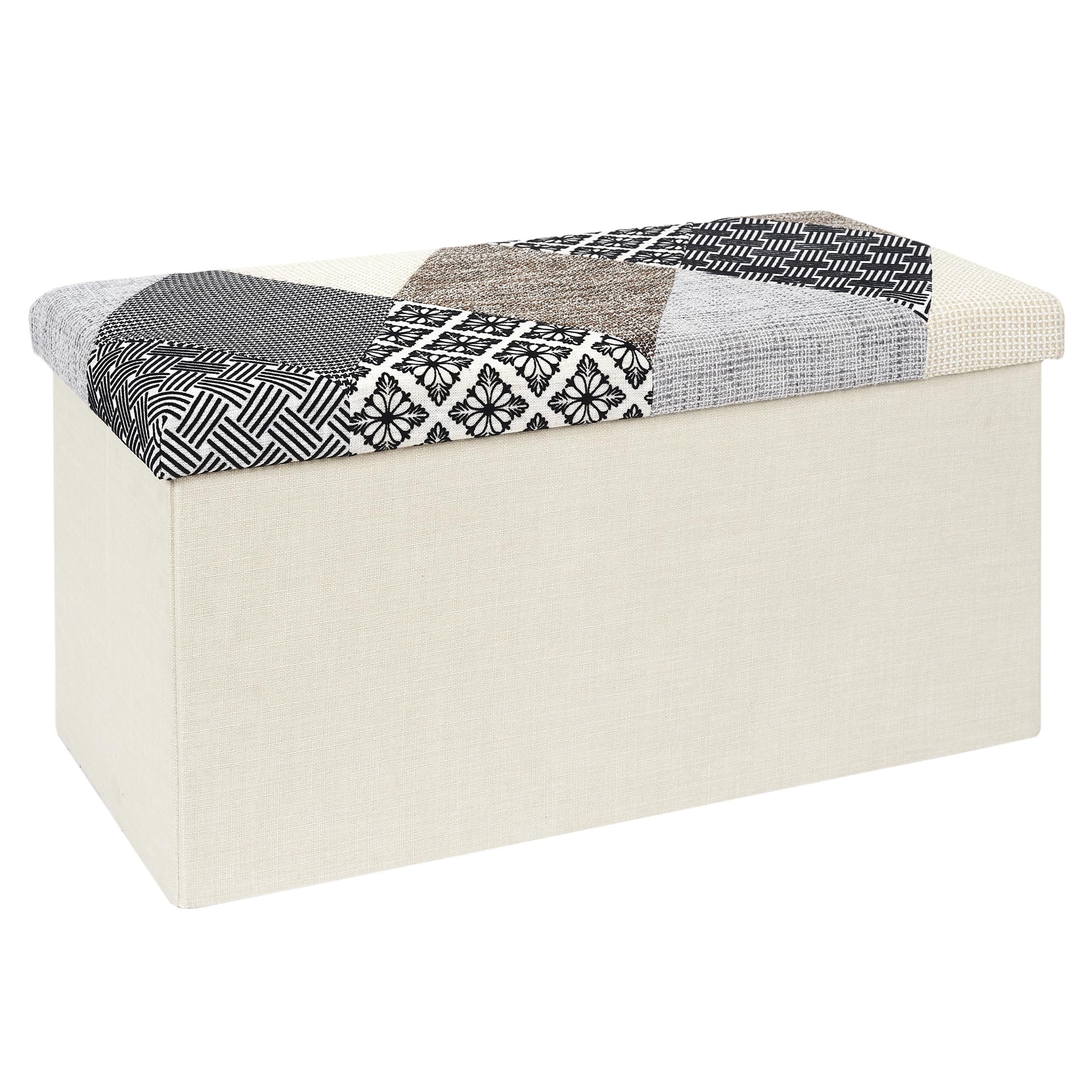 HOME DECO FACTORY Chest, Bench, Patchwork, Grey, Bench, Foldable, for Living Room, Bedroom, Dining Room, Multicoloured, 76 x 38 x 38 cm
