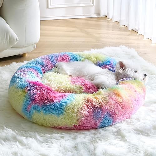 Miniatura 8 de Cama calmante para perros pequeños, con forma de dona, esponjosa, antiansiedad, redonda, lavable, bonita cama acogedora de felpa, cálida, suave,