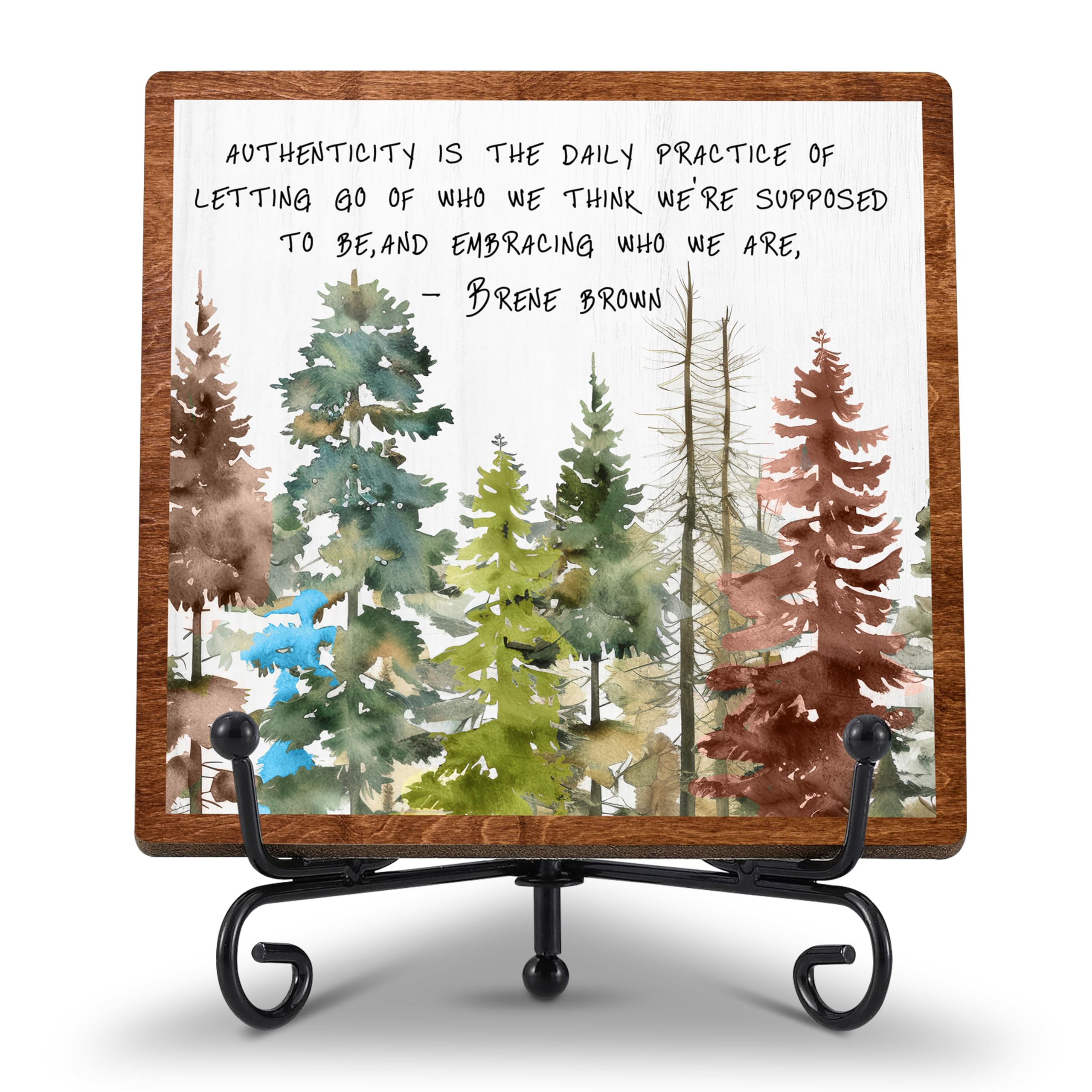Authenticity Quote By Brene Brown, Watercolor Forest Wooden Plaque Sign Office Decorations, Inspirational Gifts for Women Men- D10