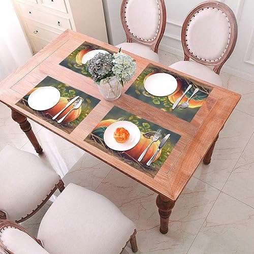 Miniatura 4 de 6 PCS PVC Placemats Set Place Mats Harvest Ripe Pumpkin Non-Slip Weave Place Mats 12" x 18" Farmhouse Table Mat Set for Family Dinners Wedding
