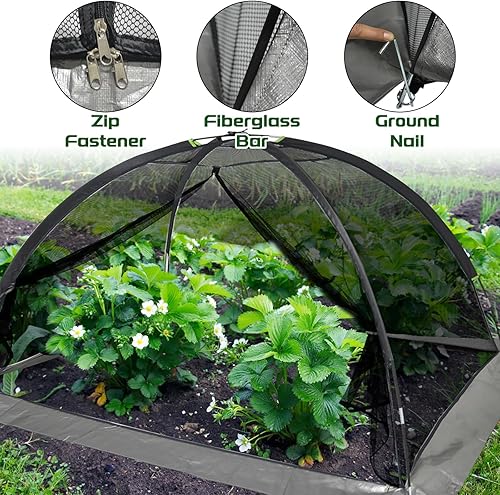 Miniatura 5 de Red de cúpula para estanques, 13 x 17 pies para peces al aire libre, hojas de koi, jardín, protección de invierno, tienda de campaña con estacas de