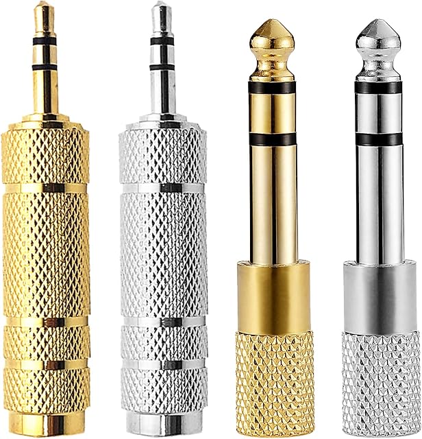 BEHAHAI 4pcs Headphone Adapter Jack, 6.35mm (1/4) inch Male to 3.5mm(1/8) inch Female,Stereo Jack Adapter 3.5mm Male to 6.35mm Female Plug Adapter Headphone Jack Converter Aux to Jack Adapter