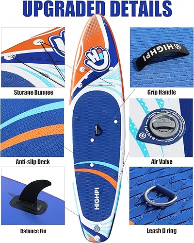 Vista 56 de Highpi Inflatable Stand Up Paddle Board for Youth and Adults – Wide Sup with Premium Accessories, Blow Up Paddleboard for Surfing, Fishing, Yoga &