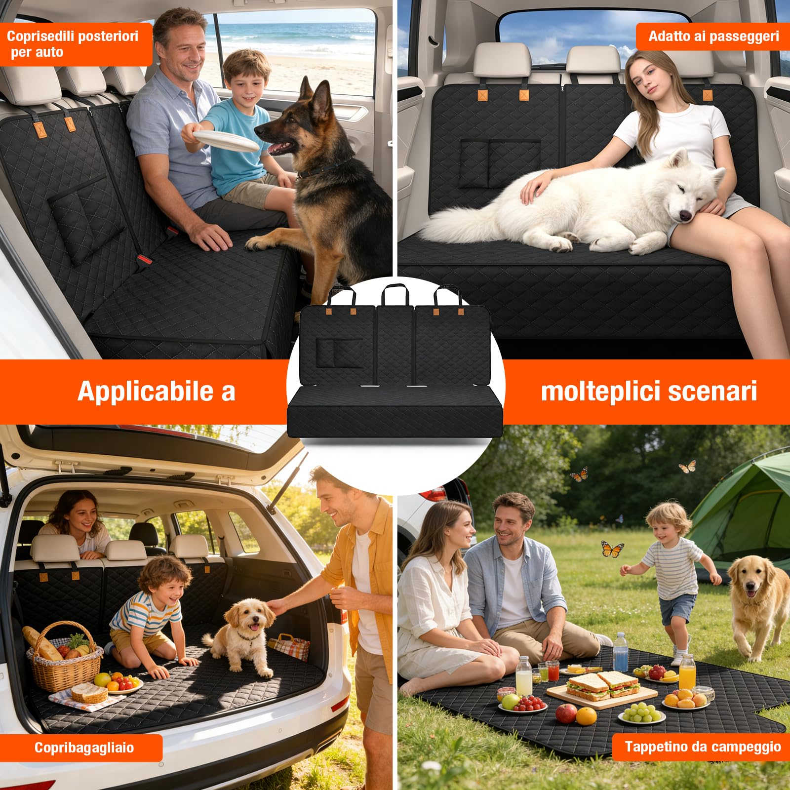 Coprisedile Auto per Aani Sedile Posteriore Dell'Auto, Antiscivolo, Impermeabile, 136 x 45 cm, Antigraffio, con Isofix, Compatibile con La Maggior Parte Delle Auto, SUV e Camion (Nero)