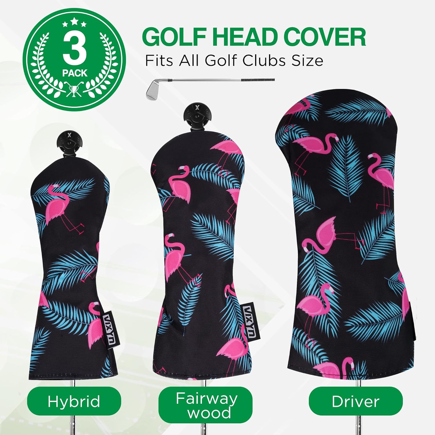 VIXYN Golf Club Covers - 3 Pack Golf Club Head Covers for Driver, Woods and Hybrid - Driver Headcover to Fit All Golf Clubs