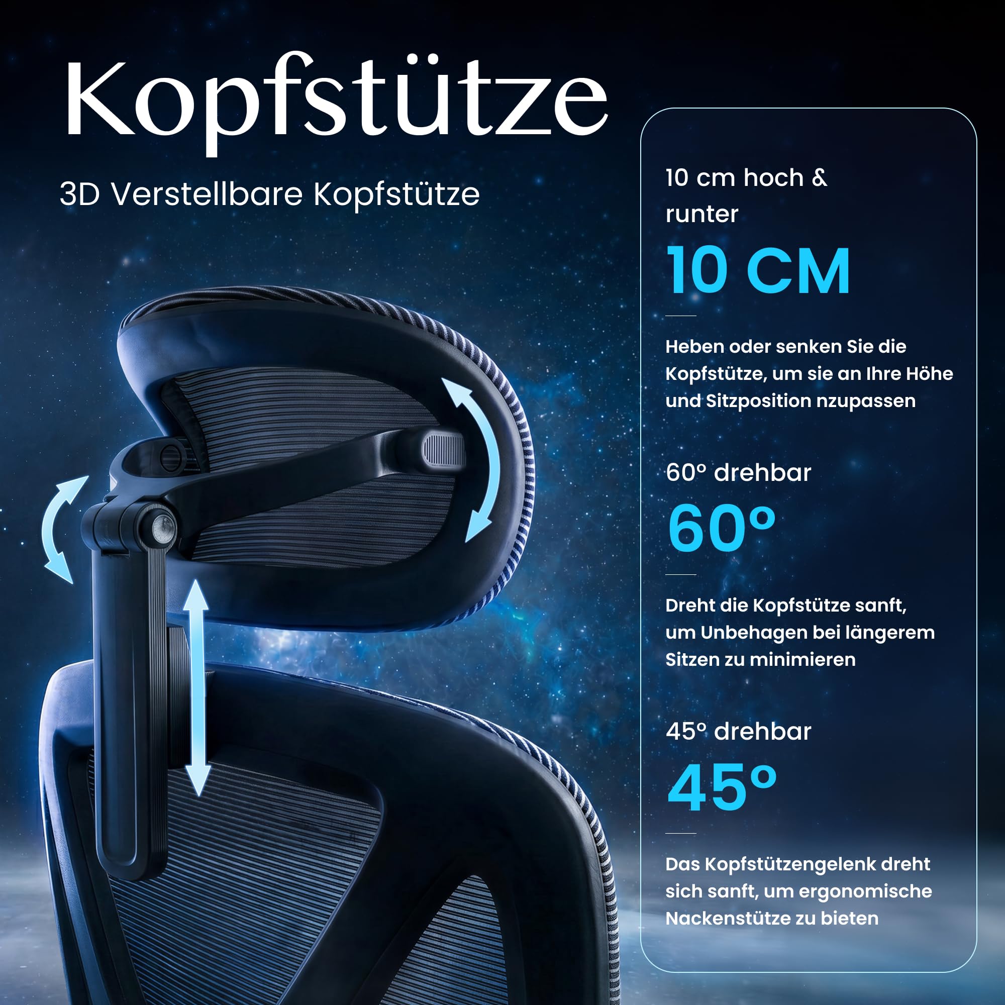 FLEXISPOT ErgoX Ergonomischer Bürostuhl mit Fußstütze Schwarz | 3D-Armlehnen, 3D-Kopfstütze, 5 Fach höhenverstellbare Rückenlehne, Atmungsaktiver Mesh Sitz, Arbeitsstuhl
