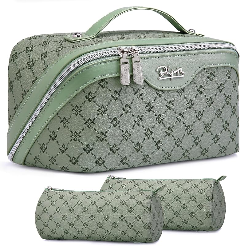 Necessaire de maquiagem BOYATU retangular com 3 peças, bolsas removíveis, A-5-Green