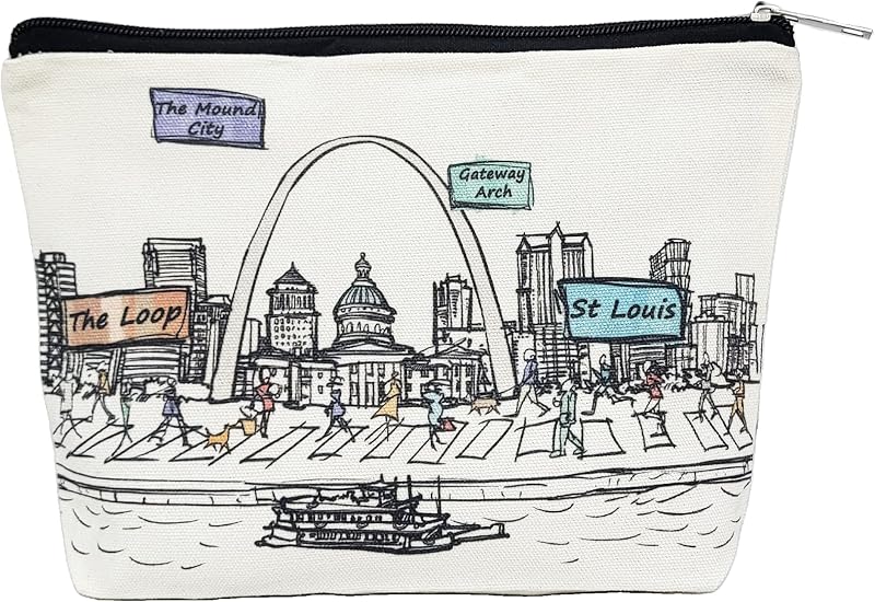 Necessaire de maquiagem Beary Blu com zíper e arte inspirada em St Louis