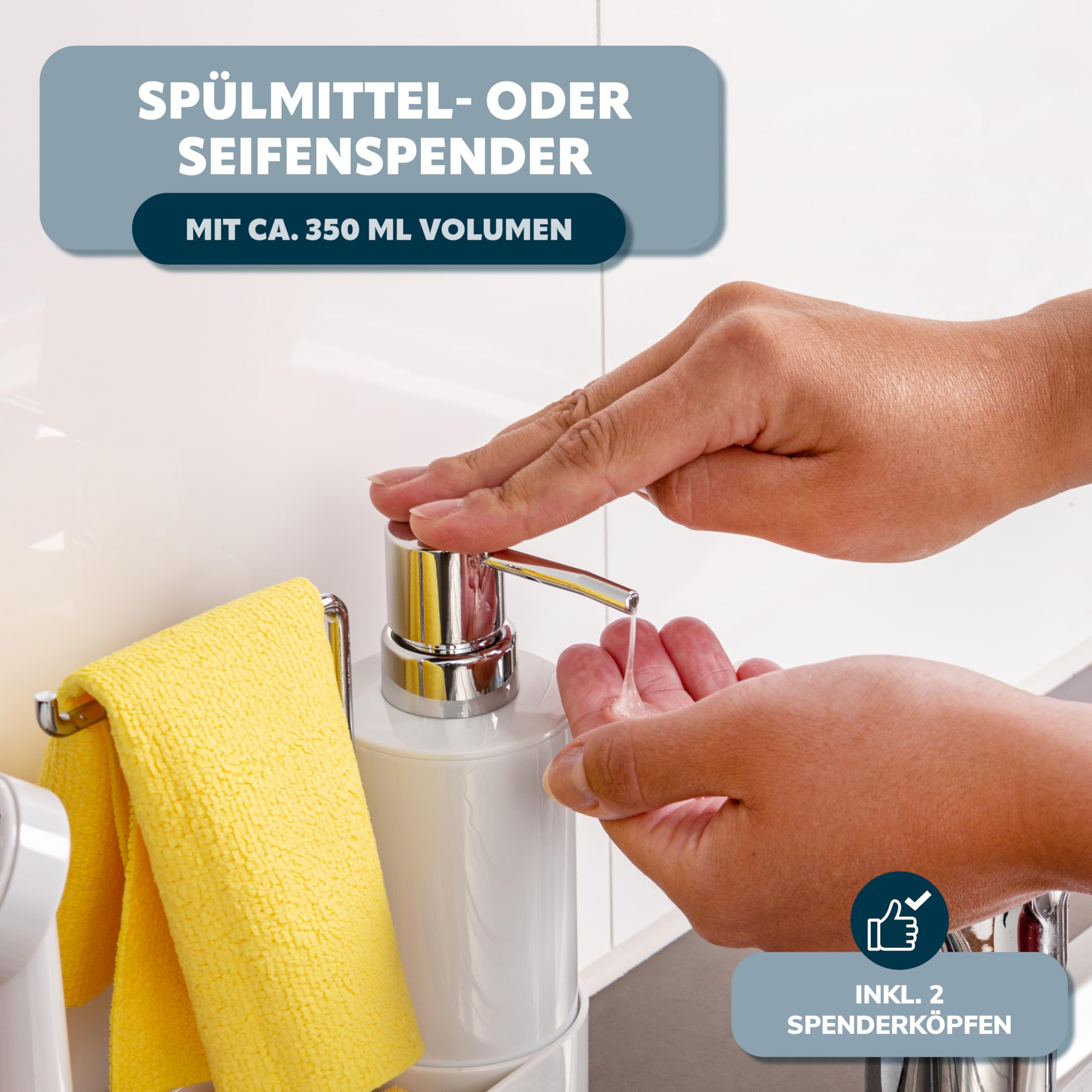 bremermann Spülbecken Organizer für Küche & Bad, Spülutensilienhalter inkl. Seifenspender, Spülbürste mit Bürstenkopf und Spültuchhalter, mit Ersatzbürstenkopf und Pumpe, weiß