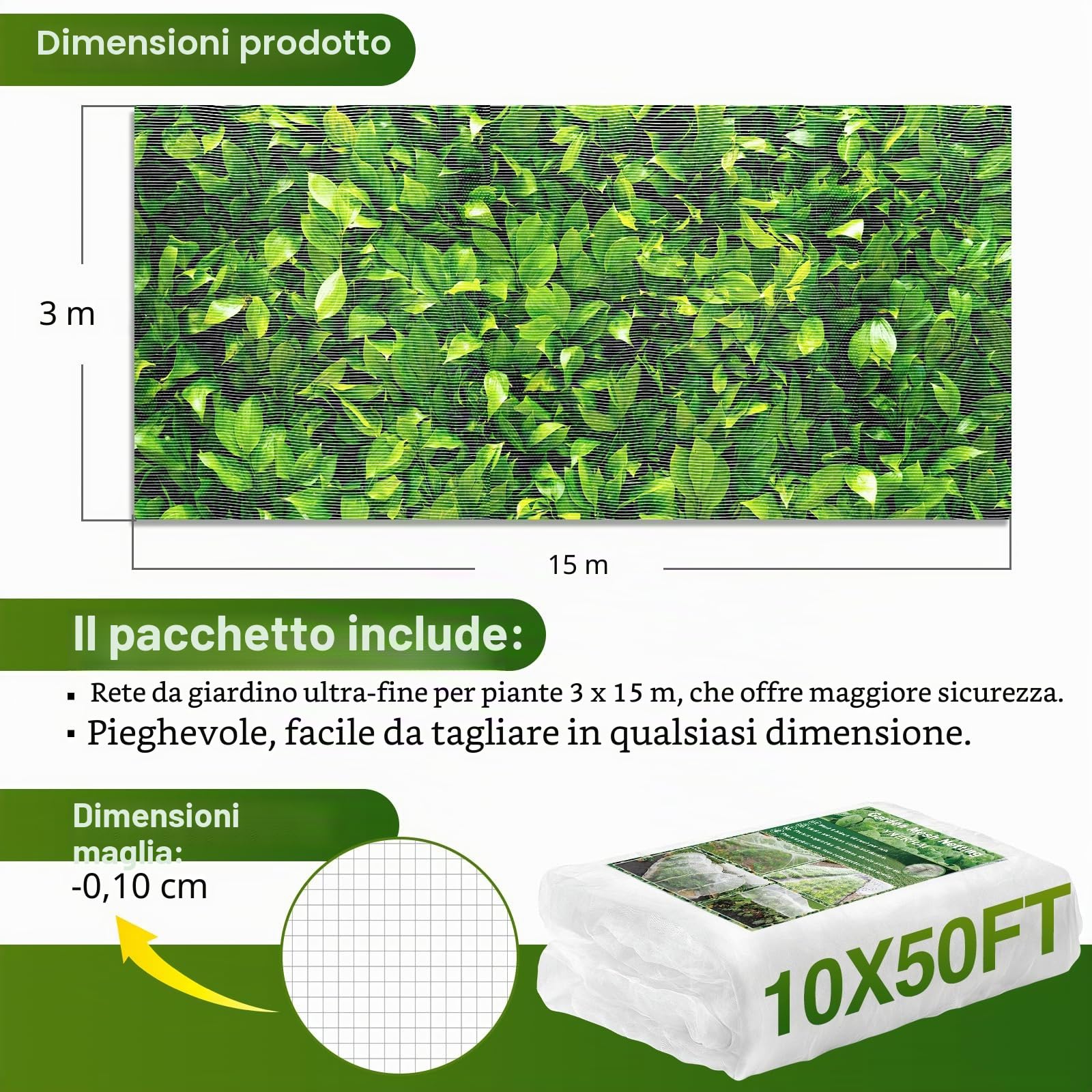10 x 15 m rete a rete da giardino, per alberi da frutto e piante, per verdure, mirtilli, cespugli di piante, protezione schermo
