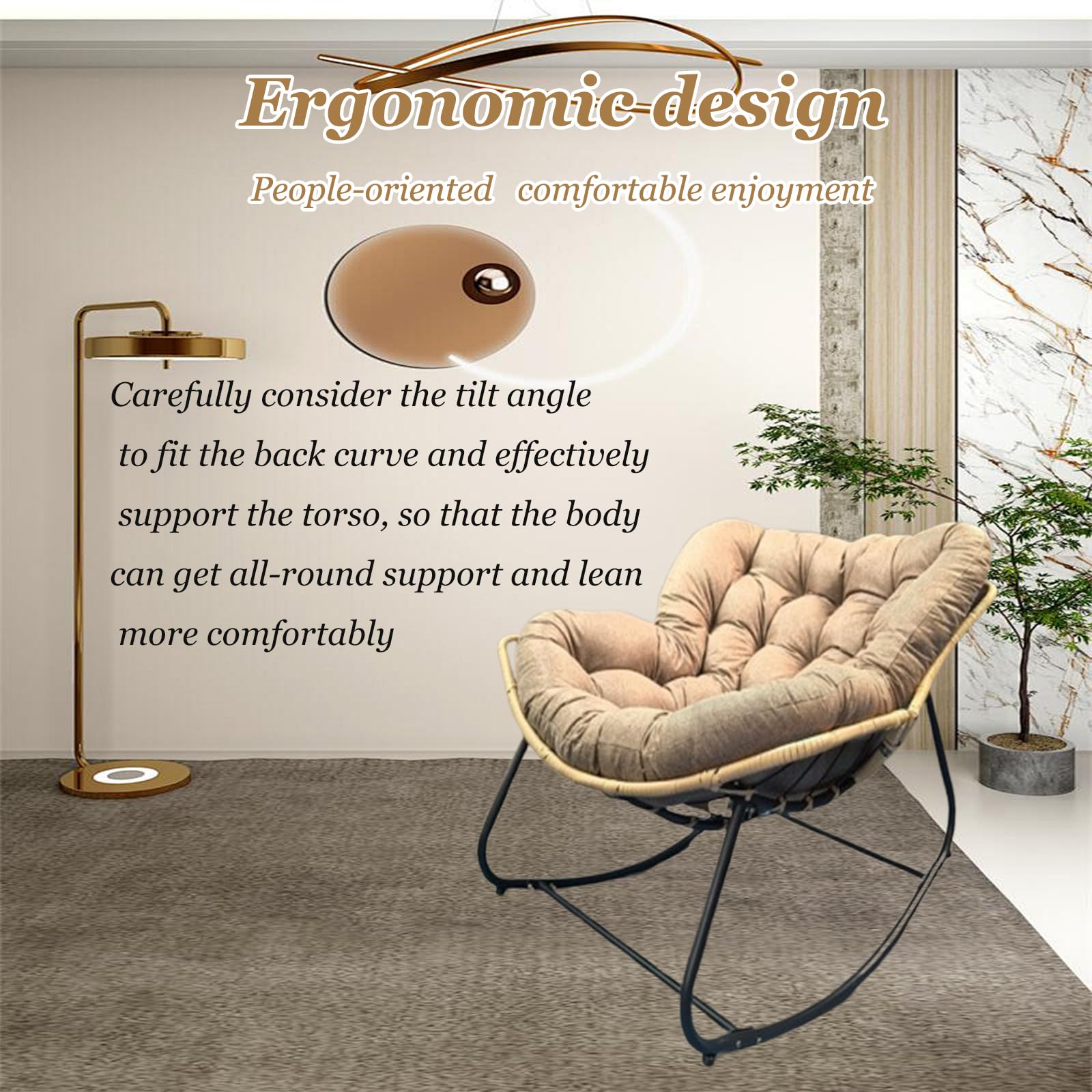 Cuscini per sedie sospese, Poltrona reclinabile for Interni ed Esterni, Imbottita in Cotone(Beige,115X100)