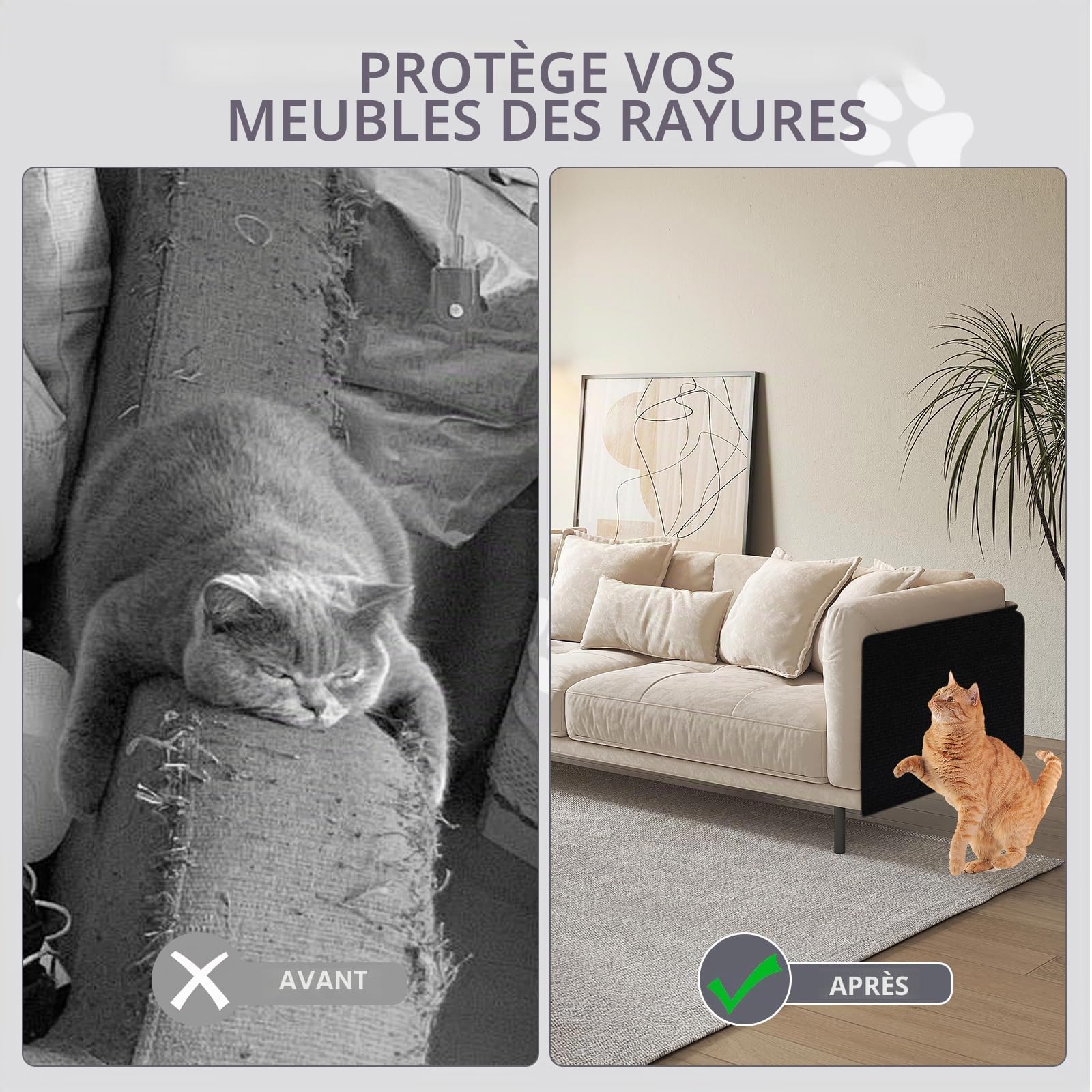 Tapis Griffoir Chat Canapé Auto-AdhéSif: Protection Anti Griffe Chat pour Meuble DIY Trimmable Chats Grattoir pour ProtèGe CanapéS Meuble, 40 Cm ×200 Cm (Noir, 40×200cm)
