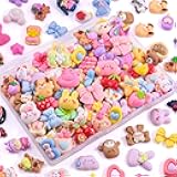60Pcs Colorful Slime Charms Assorted Cute Decoden Embellishments, Kawaii Slime Accessories,Candy Heart Bear Bulk Flatback Resin Charm for Phone Junk Cases,Scrapbooking Crafting & DIY Decoration