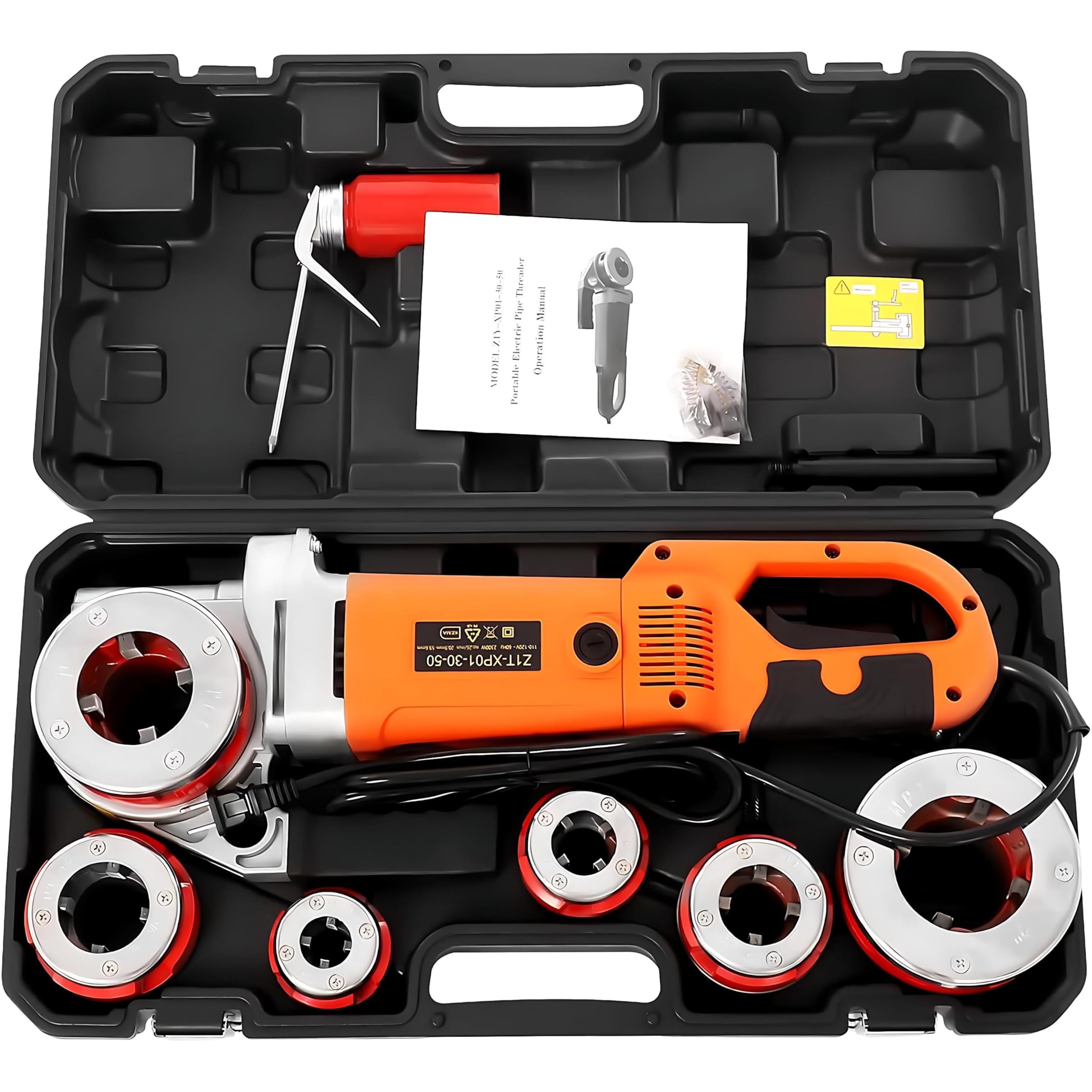 2300W Electric Pipe Threader, Handheld Portable Pipe Threading Machine With 6 Dies (1/2" To 2"), Heavy-Duty Copper Motor Power Drive Kit With Carrying Case,For Steel, Galvanized