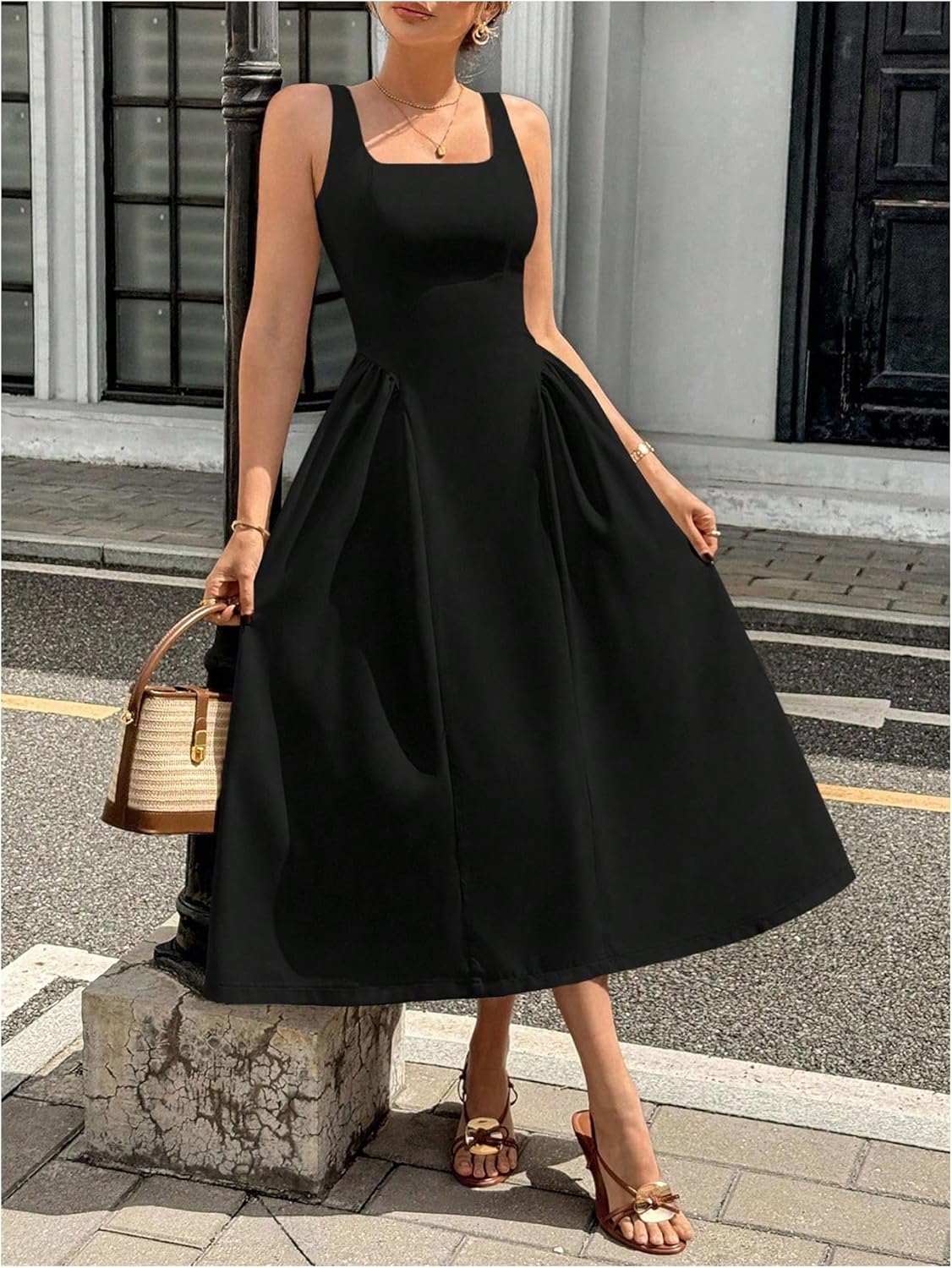 Verdusa Women's Sleeveless A Line Tank Midi Dresses Cinched Waist Formal Wedding Guest Dress - Image 5