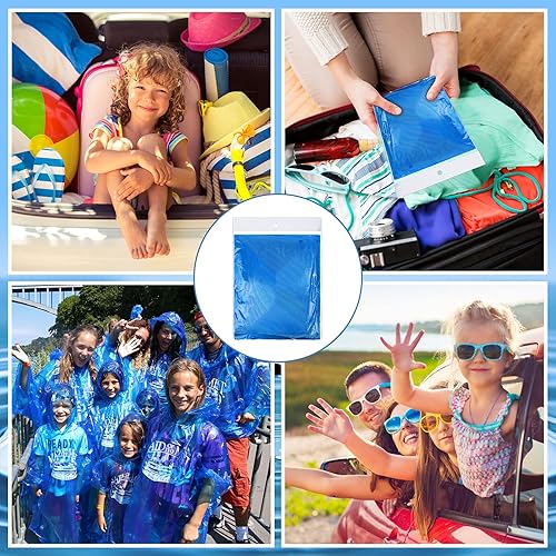 Miniatura 4 de Handepo Paquete de 100 ponchos de lluvia para adultos con capucha, ponchos de lluvia desechables de plástico, poncho de emergencia para adultos,