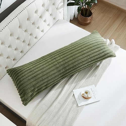 Miniatura 4 de Yaoshuho Funda de almohada corporal de piel sintética de conejo peludo, funda de almohada de lujo de felpa a rayas con cremallera, almohada