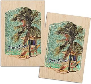 San Diego, California, Beach and Lifeguard Shack, Van Gogh Style, (4x6 Birch Wood Postcards, 2-Pack Stationary, Rustic Home Wall Decor)