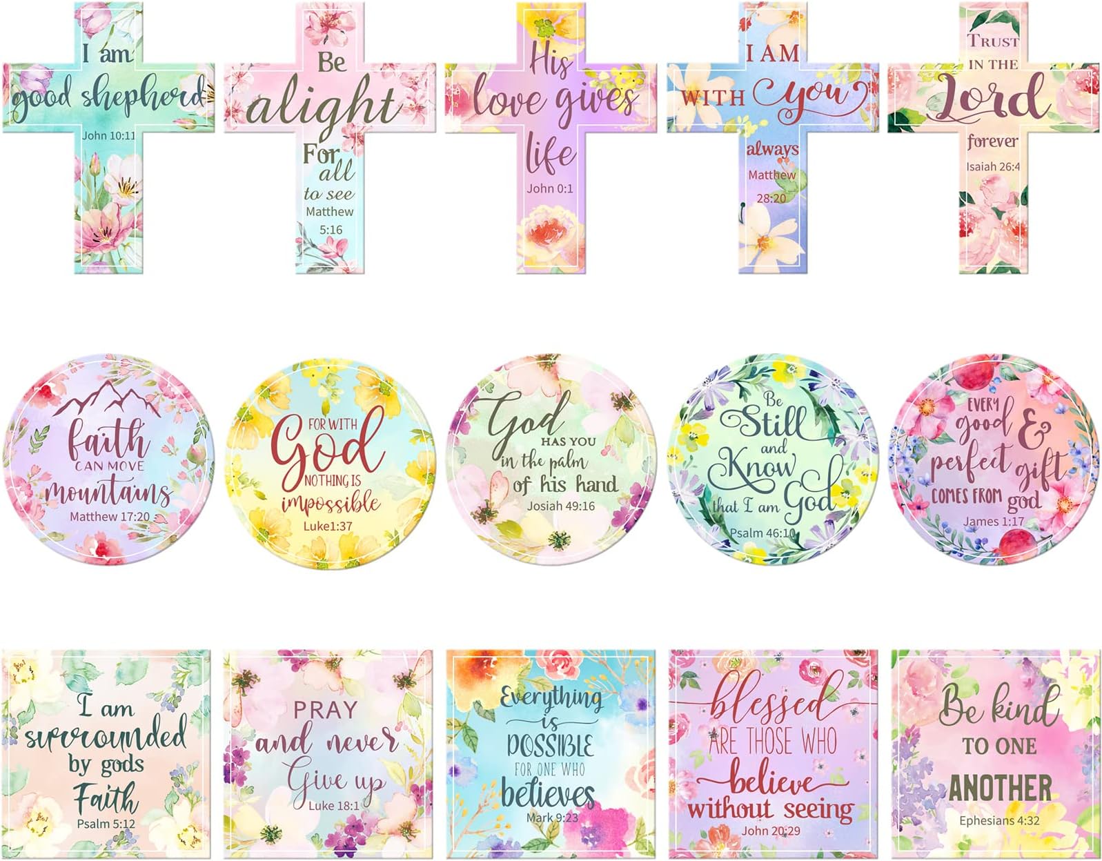 Saillong 15 Pcs Inspirational Refrigerator Magnets with Bible Verses Inspirational Magnets Faithful Locker Magnets Inspired Fridge Magnets Christian Motivational Magnets for Fridge, 3 Shapes(Flower)