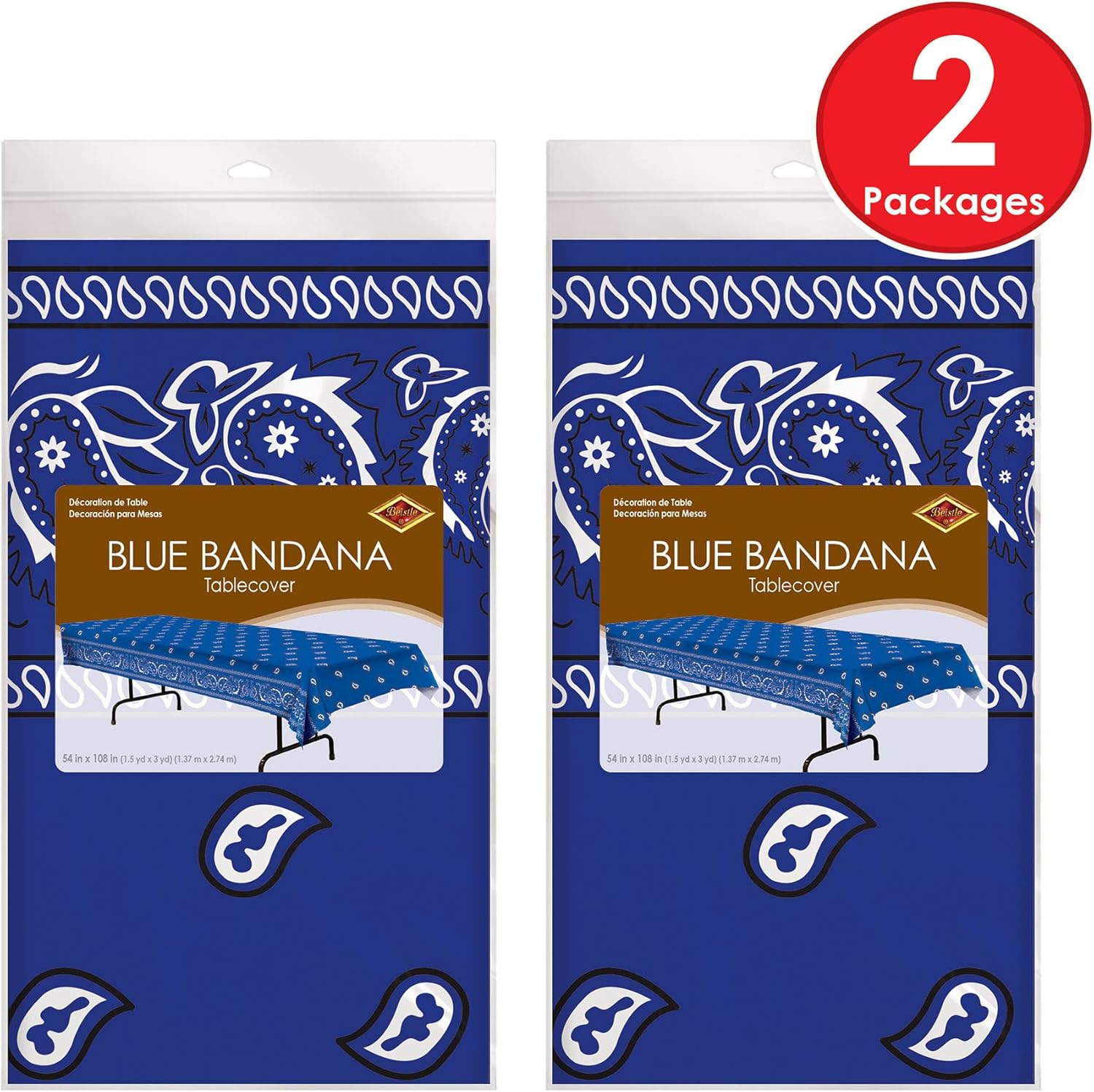 Beistle , 2 Piece Bandana Tablecovers, 54'' x 108'' (Blue/White) : Home & Kitchen