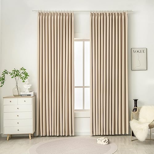 Miniatura 1 de YGHYYF Cortinas plisadas de 96 pulgadas de largo para sala de estar, dormitorio, cortinas de oscurecimiento de habitación con ganchos, beige (72 x