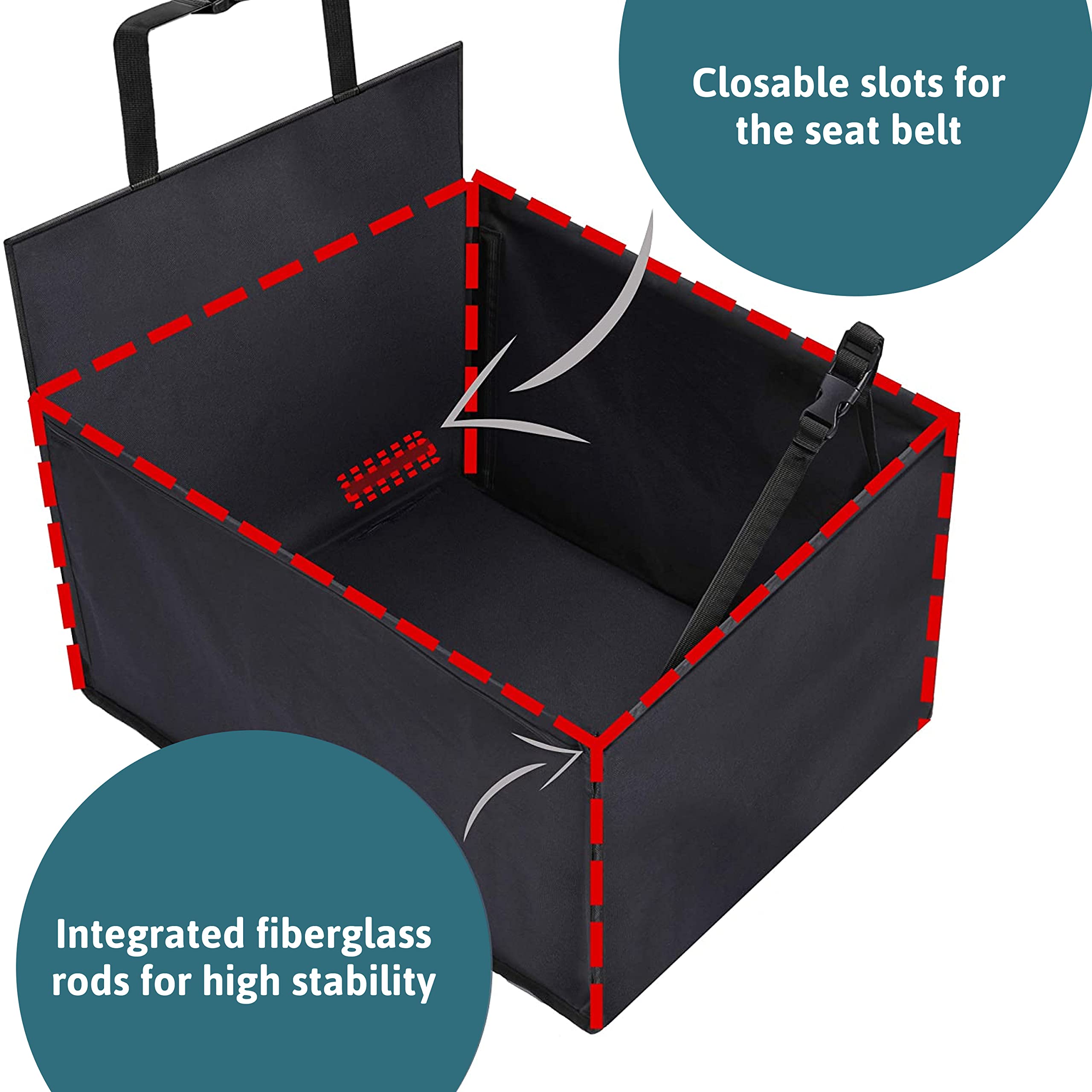 Asiento para Perros para Asiento Trasero - 60X53X35Cm - Robustas Varillas De Fibra De Vidrio - Ajuste Universal para Todos Los Coches - con Cuenco Bol Plegable