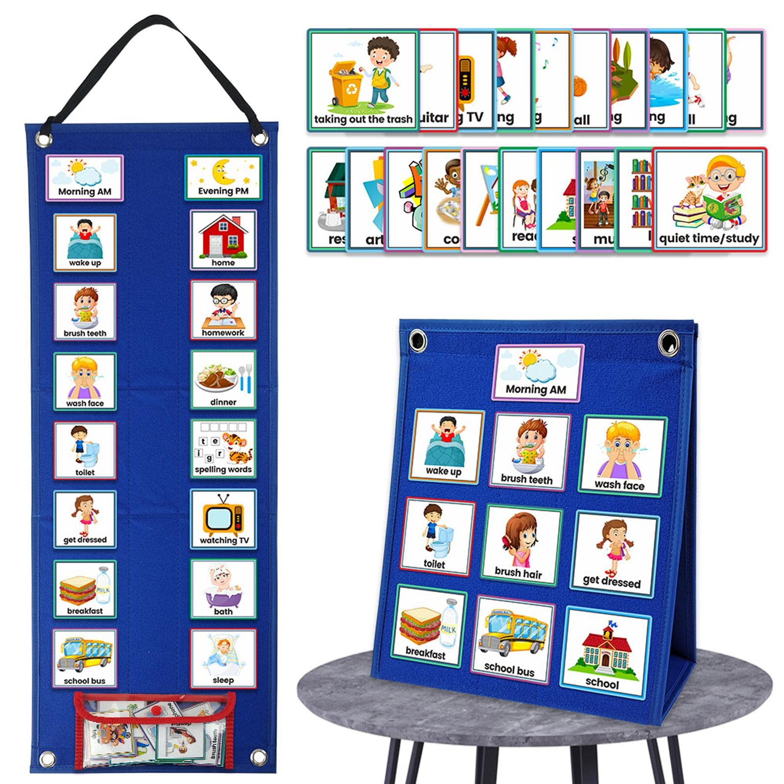 Tarrapu Visual Schedule for , Visual Daily Timetable for with Activity Cards, Planner Chart for Day Organiser Supports Daily School Nursery Preschool Routine, ADHD, ADD, Autism, Blue (T114)