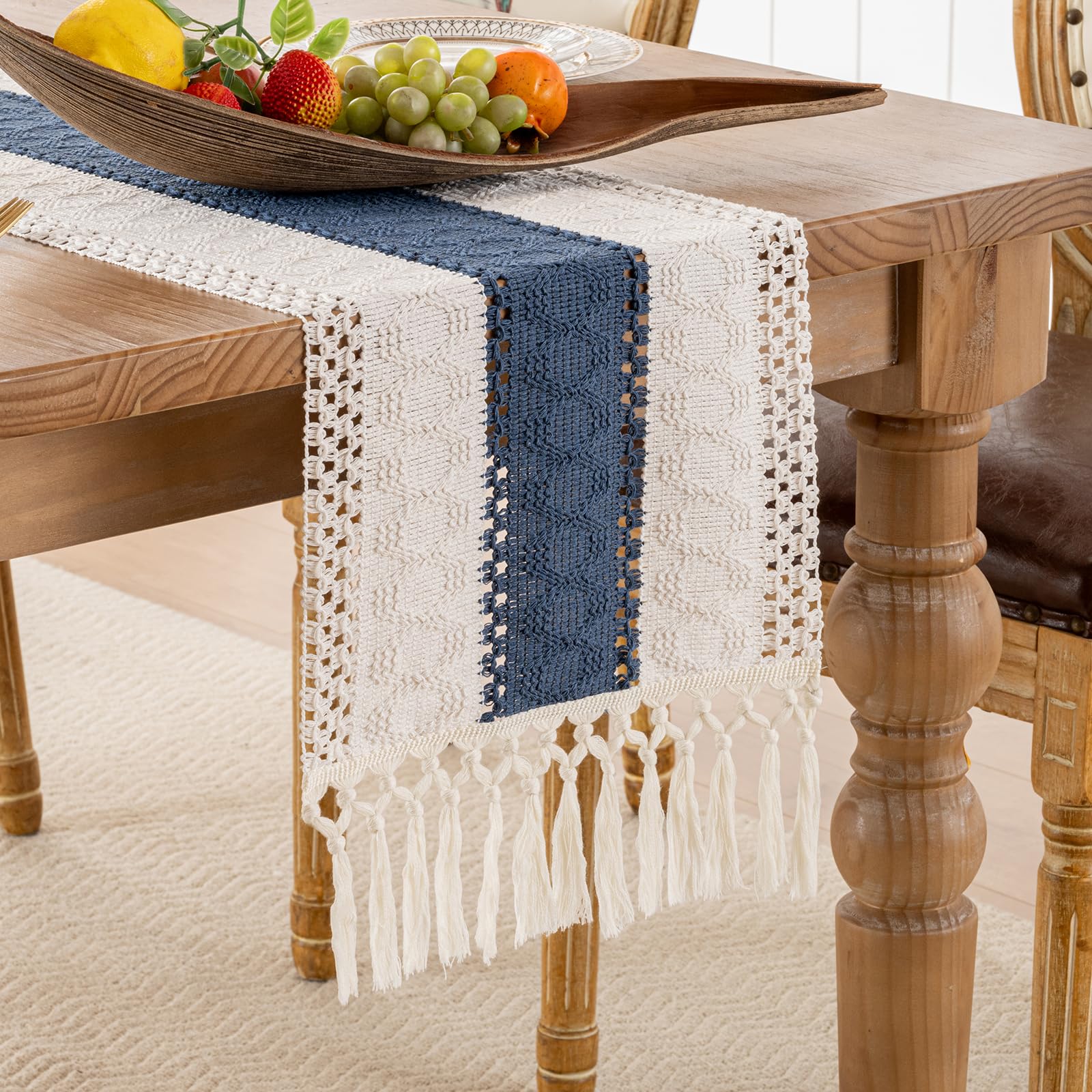 Cozomiz Runner da Tavola Moderno con Nappa in Lino Cotone Stampato Floreale Ricamo Elegante Motivo Tavolo Band per Partito di Pranzo Decorazione 32x220cm Marrone