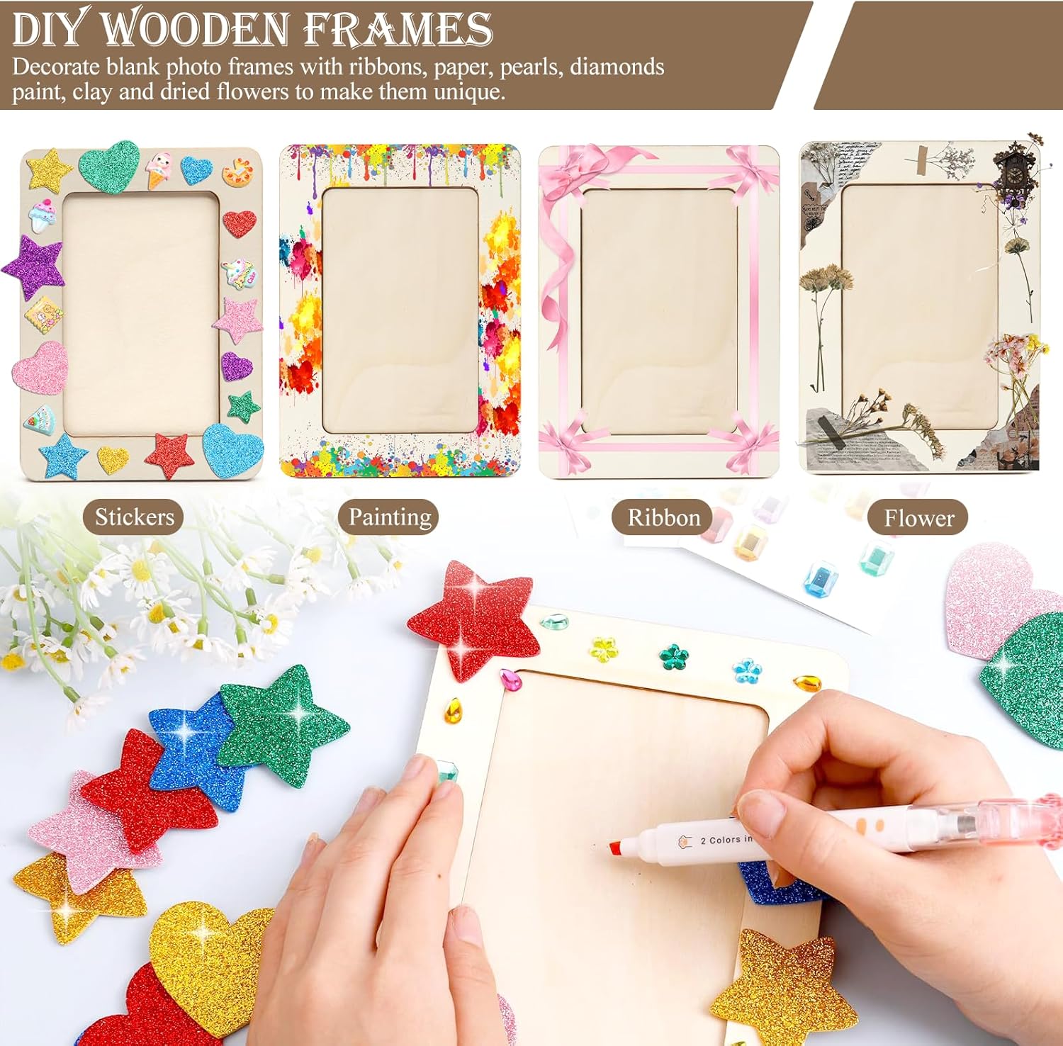 ZOCONE 32Pcs DIY wooden picture frames for crafts, Large capacity 4x6 picture frame bulk,unfinished wood picture frames with stand for diy crafts, Graduation, Anniversary, Birthday gifts.
