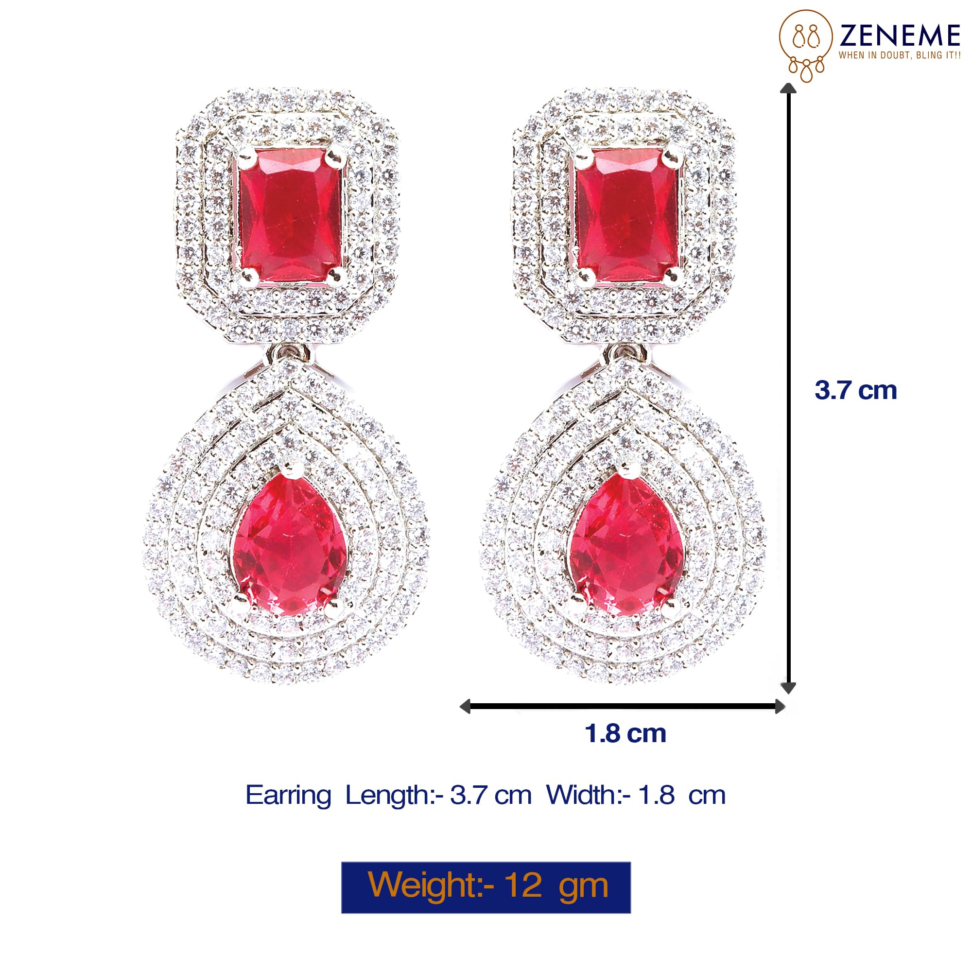 Rhodium-Plated American Diamond Drop Earrings