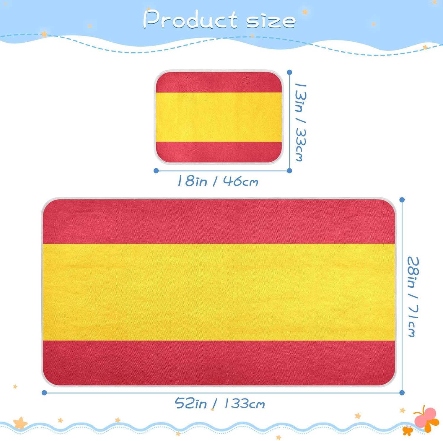 Cooling Baby Mattress pad 28" x 52" Absorbent Flag Spain Bed pad for Kids, Adult