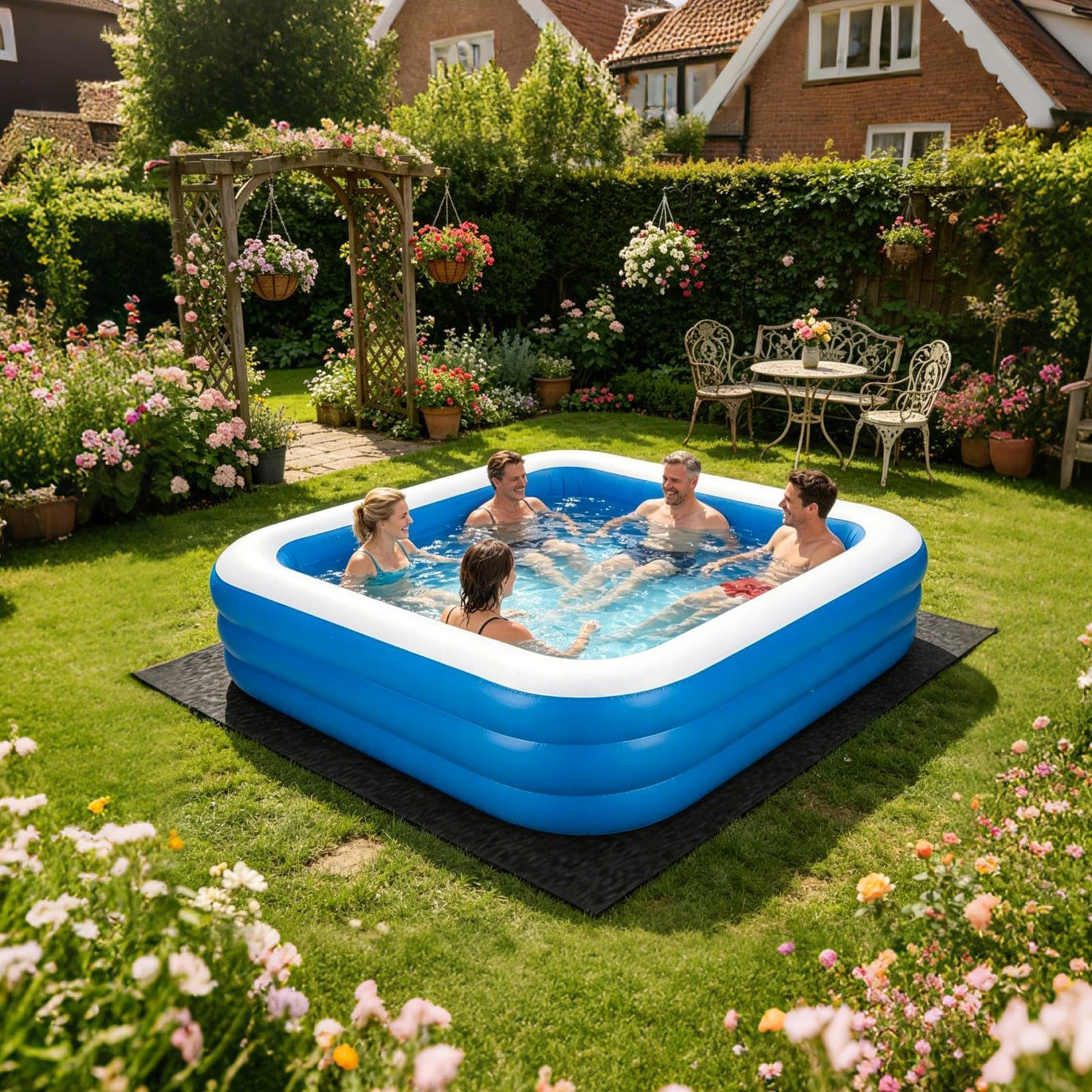Tappeto Protettivo Ammortizzante per Sotto Piscina Resistente Antiscivolo | Telone Protettivo Imbottito per Piscina Per Casa Giardino Cortile Patio Prato Aree