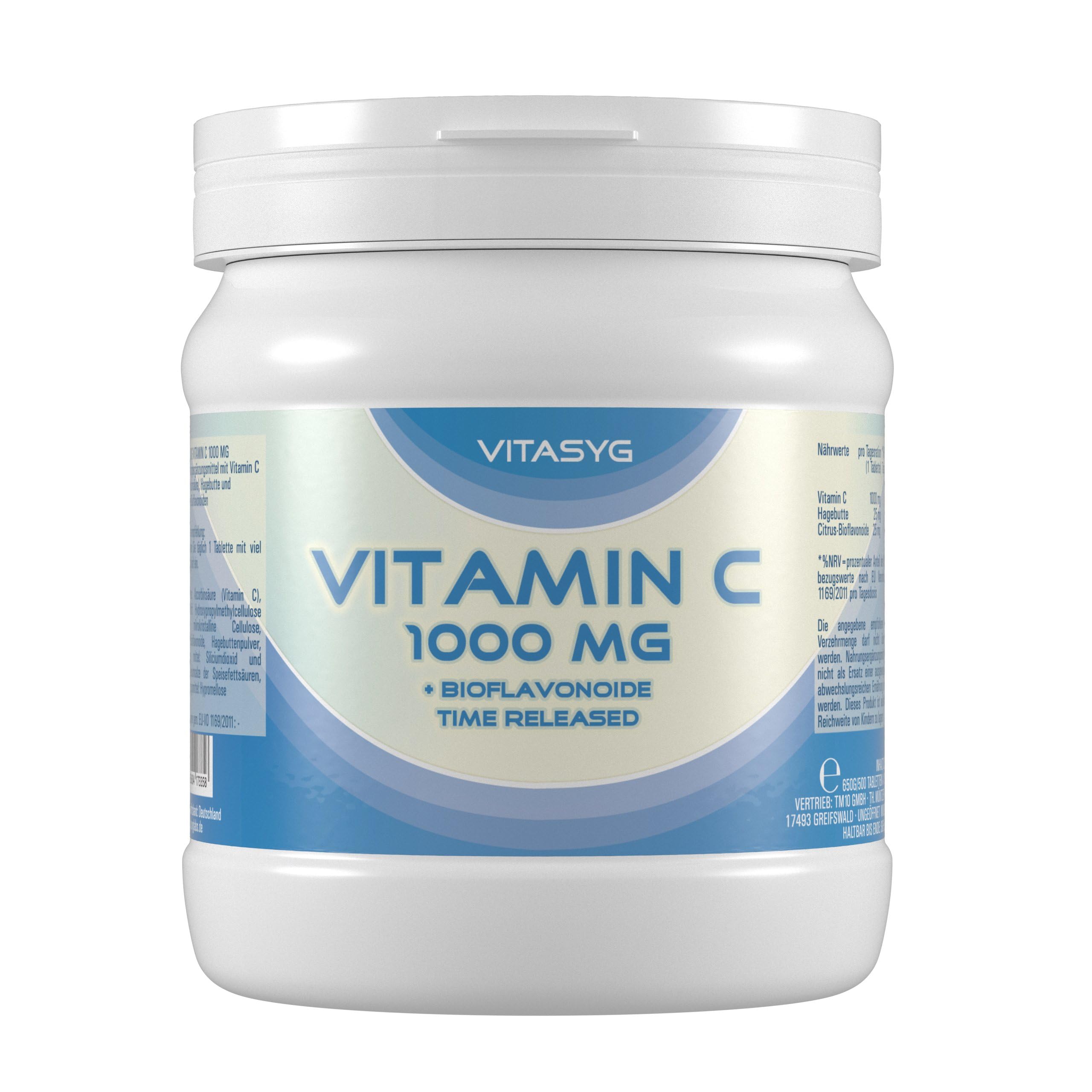 Vitamin C 1000mg - 500 Tabletten - + Citrus Bioflavonoide + Hagebutte - Time Released - Vegan | mit Citrus Bioflavonoiden und Hagebutte - Time Released Depotformel - hochdosiertes Vitamin C