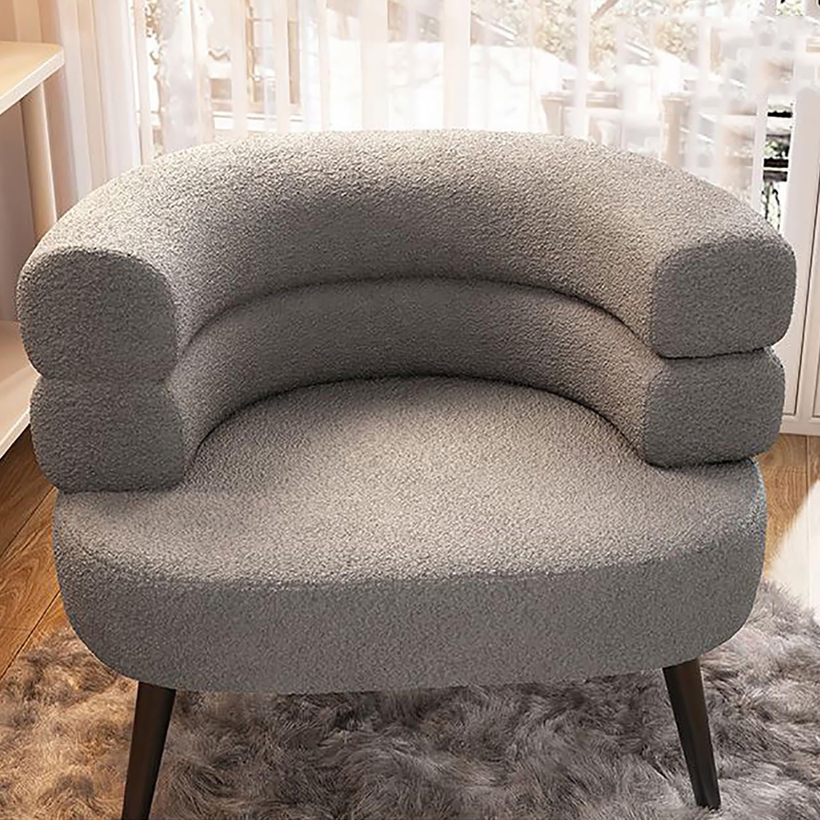 Flauschiger Sessel für kleine Räume, beige Akzent-Sherpa-Stuhl – perfekt für Wohnzimmer, Schlafzimmer und Büro – gemütliche und stilvolle Ergänzung Küche, Haushalt & Wohnen