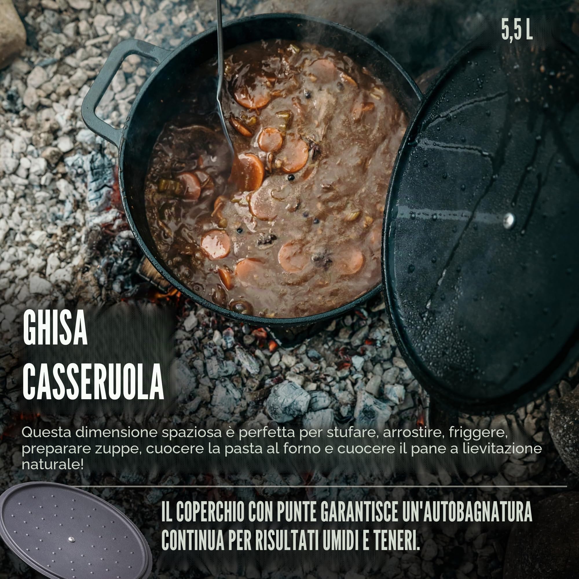 Skottsberg Casseruola in ghisa, diametro 28 cm, pre-cotta, effetto antiaderente, adatta a tutti i piani cottura